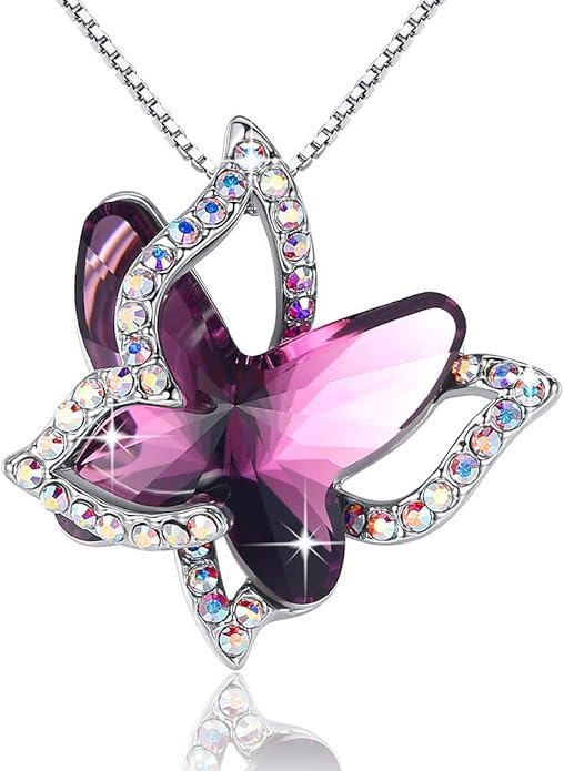 meenaz Crystal Shiny 3D Effect Butterfly Chain Pendant Necklace for Women Girls pendant necklace for women Love necklace for woman Silver Pendant western Valentine Gift Anti tarnish jewelry-105-picture-10