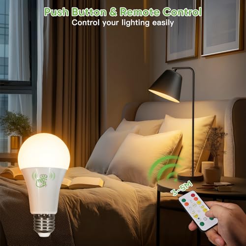 Kimjo Wiederaufladbare Glühbirne mit Batterie - Aufladbare Glühbirne mit Fernbedienung E27 7W - Camping Lampe USB 3 Farben Dimmbare - Tastensteuerung Outdoor Notlicht 2 Stück