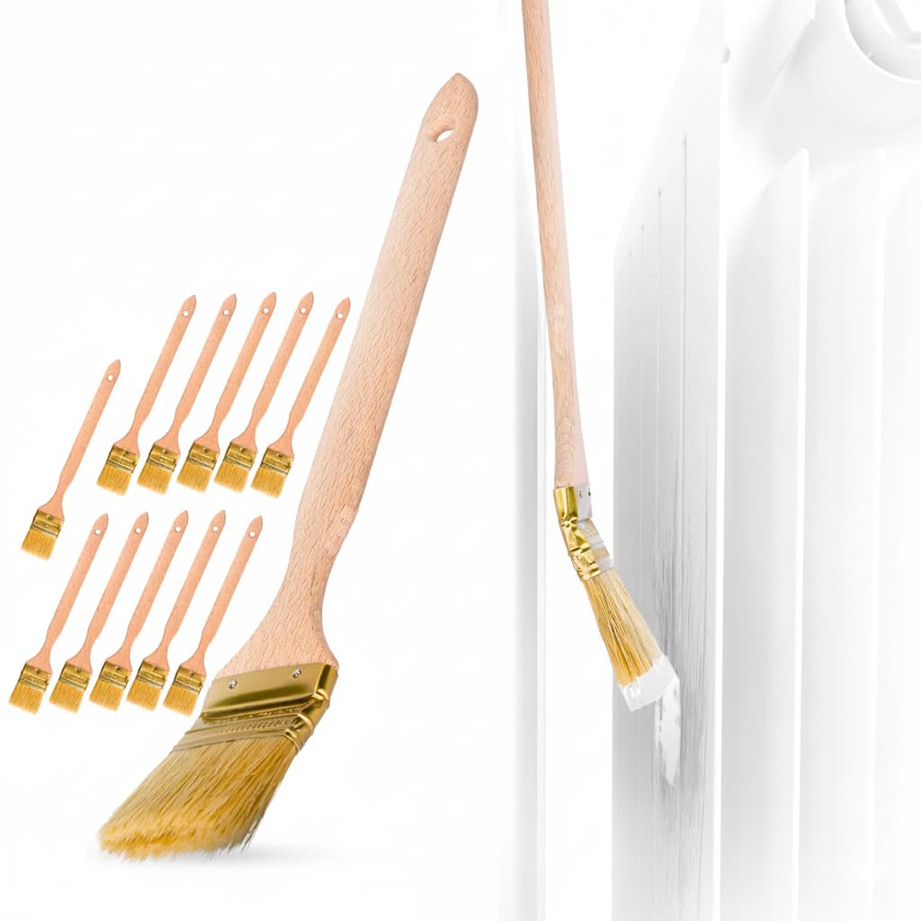 ToolSpace Pinceau à Calories courbé | Pinceau pour radiateur | Largeur 50 mm | Longueur Totale : 35 cm | Poils : Poils naturels denses| Manche : Bois de hêtre | 12 pièces