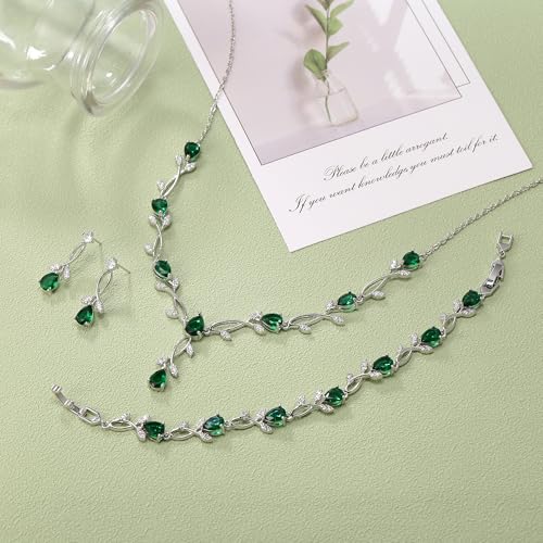 Image of EVER FAITH Cubic Zirconia Pearl Leaf Bridal Jewelry Set for Bride Women