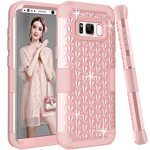 Galaxy S8 Plus Case, AOKER [New] Dimond Hybrid Heavy Duty Shockproof Hard Plastic +Soft Silicon Rubber Armor Defender Full-Body Protective Case Cover for Galaxy S8 Plus (Rosegold)