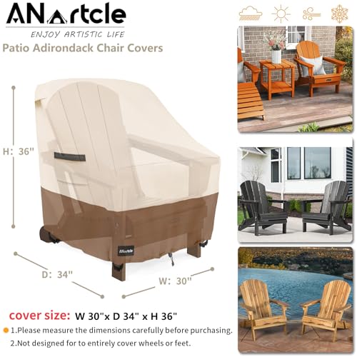 Image of ANartcle Patio Adirondack Chair Cover 2 Pack,600D Waterproof Heavy Duty Outdoor Chair Covers,Adirondack Chair Covers(30W x 34D x 36H inches),Patio Furniture Covers,Beige&Brown