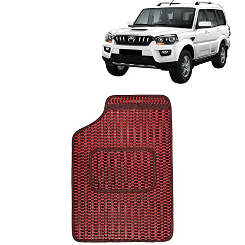 Image of Kingsway Dotted Design Car Floor Foot Mats Universal Fit for Mahindra Scorpio, Model Year : 2014-2018, Water and Dustproof, Color Red, Set of 5 Pieces