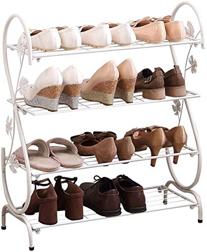Pared pintura 4 Niveles de 12 Pares de Bronce Full Metal S Forma de Zapatos Zapatero Organizador del Soporte del Estante Hold Taburete Cambiar Zapatos (Color : White)
