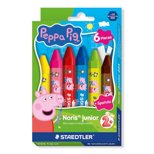 STAEDTLER Peppa Pig x Noris Junior Jumbo Wax Crayons for Large-Area Colouring - 6 Assorted Colours - for Kids Aged 2+ Years - Pack of 6 224 C6 L1