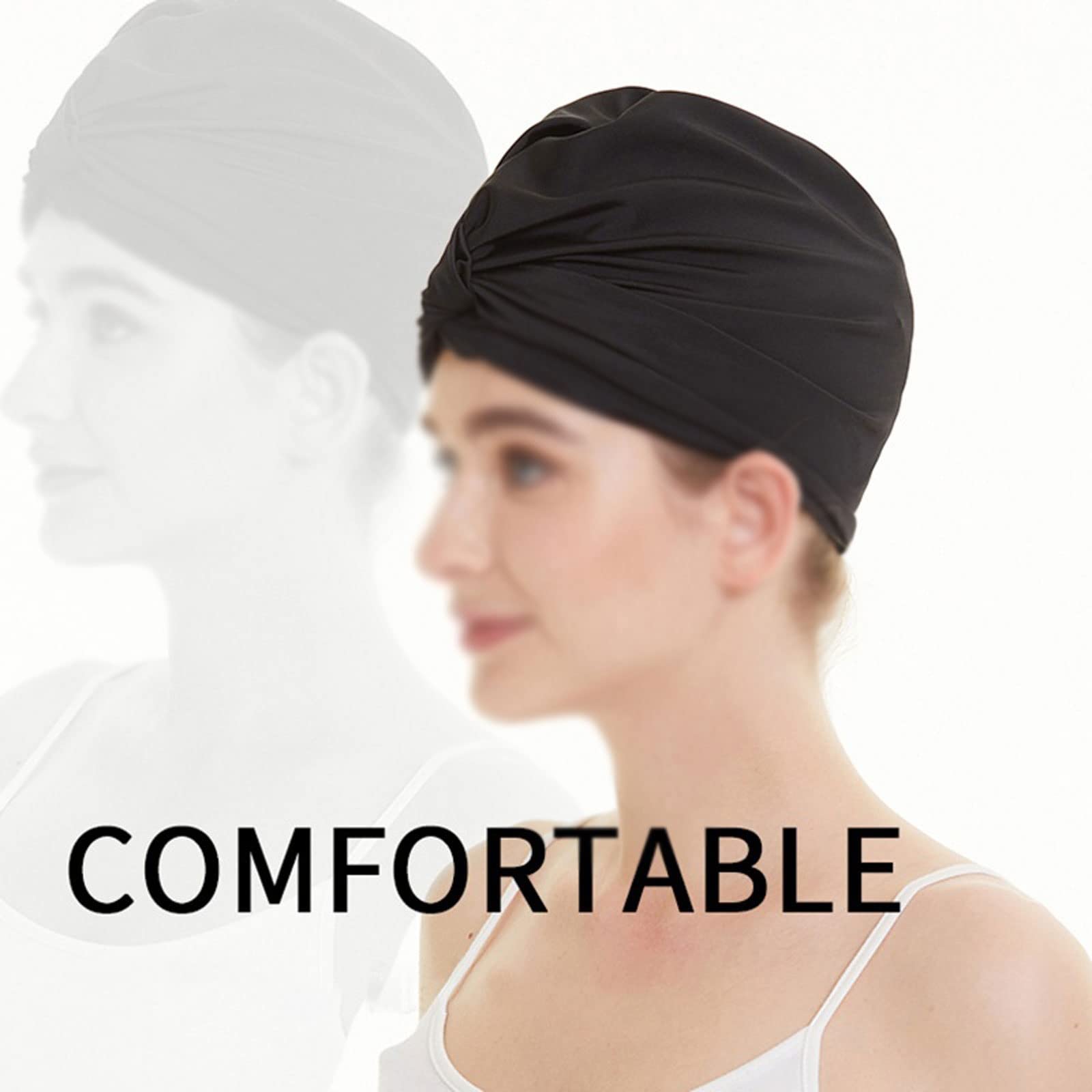 Cuffia da nuoto a pelo lungo, da donna, ad alta elasticità, per sport acquatici, piscina, a doppio strato, elastico, in tessuto di nylon, colore nero