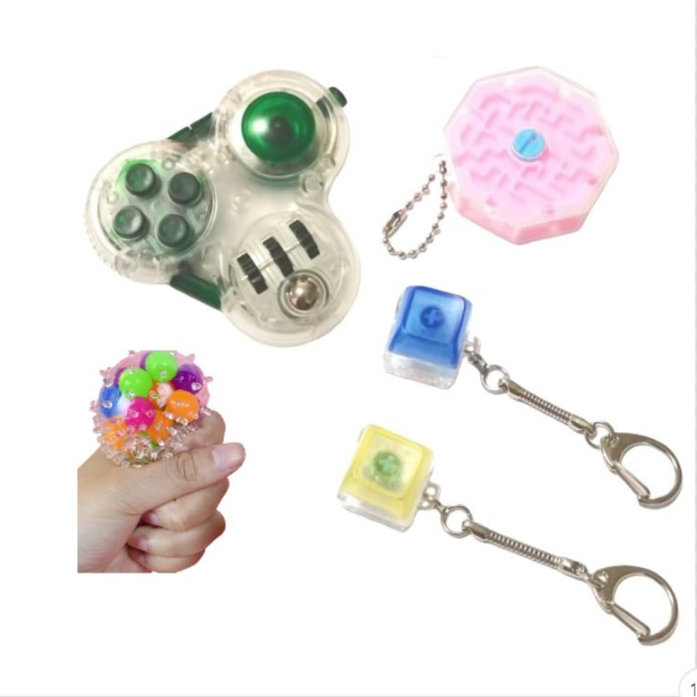 フィジェットキューブ 無限 ボタン クリッカー おもちゃ 迷路ボール スクイーズボール 集中力 リラックス ストレス 解消 暇つぶし キーボード キーホルダー フィジェットトイ 大人 子供 (5点セット)