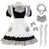 AYIMEIS French Maid Dress Damen Anime Outfit Maid Kleid Niedliche Lolita Kleid Dienstmädchen Kostüm für Café Restaurant Halloween Karneval Cosplay Maid Kostüm Komplettes Set Größe S-5XL