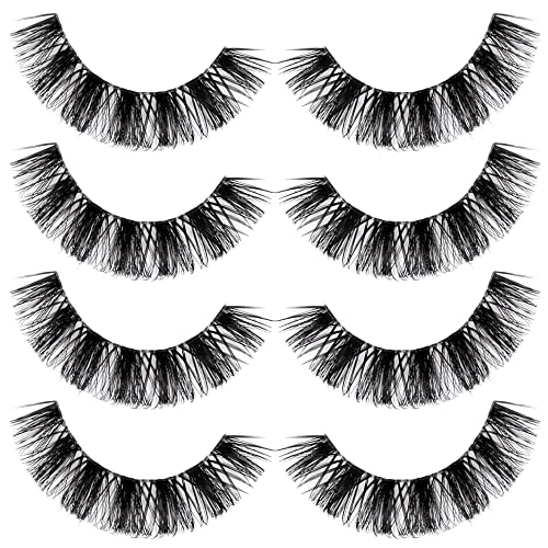 ALICROWN False Eyelashes Clear Band Russian Strip Lashes Thick Volume Eyelashes 15MM Fluffy Natural Lashes 4 Pairs Lashes Pack