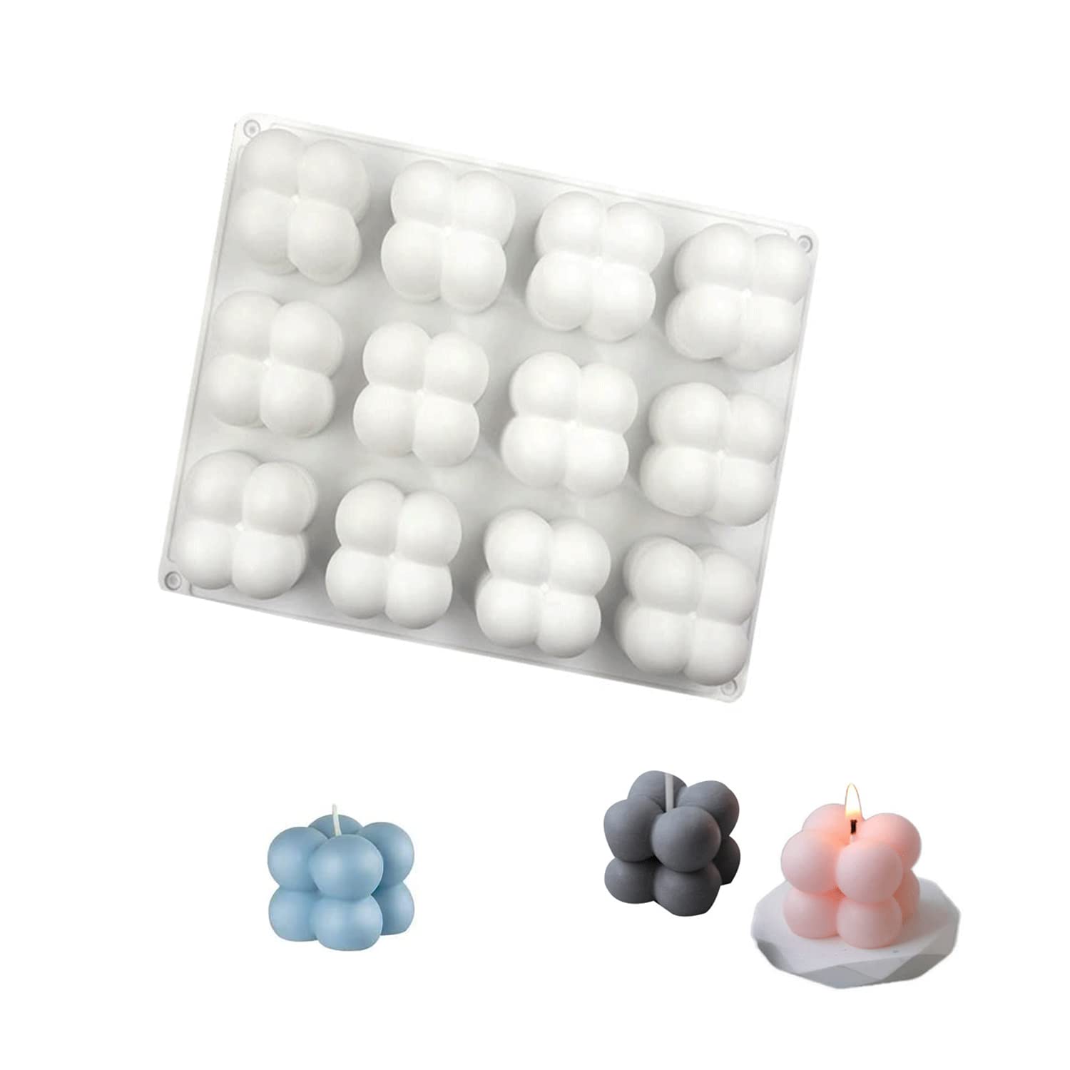Moldes 3D de burbujas para velas, 12 moldes de silicona para hacer velas y jabón, molde para hornear mousse, pastel, postre, gelatina, pudín, helado