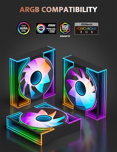 Image of darkFlash DM8 3-Pack Reverse Blade RGB PWM Fans, Dual Ring Infinity Mirror Case Fans, 1600RPM High Airflow 56CFM, Low Noise 32.5dBA, Computer Case Cooler Fan (Black)