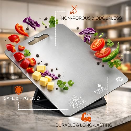 Image of Stainless Steel Chopping Board 1.5mm Thick | Premium Steel Cutting Board | Food Grade Cutting Board Steel | Heavy Duty, No Bend, Easy Clean Kitchen Chopping Board