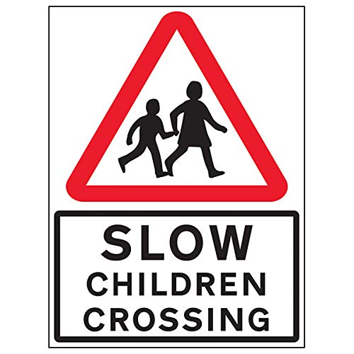 VSafety Slow, Children Crossing - 600x800mm Class RA1 Reflective 3mm Aluminium Composite With Anti-Graffiti Coating Safety Sign