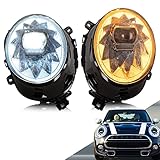VLAND Projector Headlights Compatible with Mini Cooper F55 F56 Hatch 2014-2023 F57 Convertible 2015-2023 Factory Halogen Models Only w/Dynamic Animation w/Amber Sequential No Need Bulbs