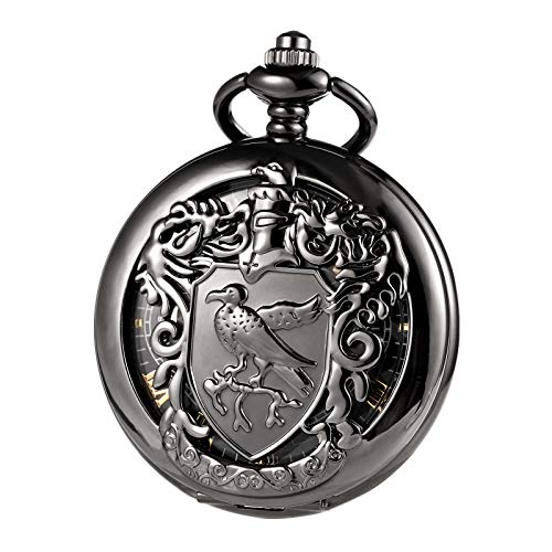 Image of TREEWETO Men's Retro Double Open Skeleton Mechanical Roman Numerals Shield Pocket Watch with Chain for Men Women