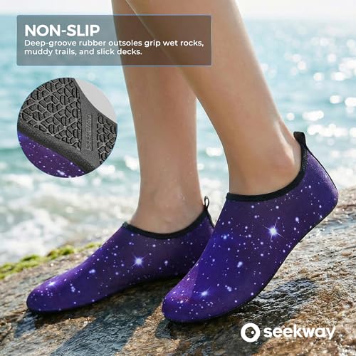 Image of SEEKWAY Water Shoes Women Men Adult Quick-Dry Aqua Socks Barefoot Non Slip for Beach Swim River Pool Lake surf Black SK002(U)