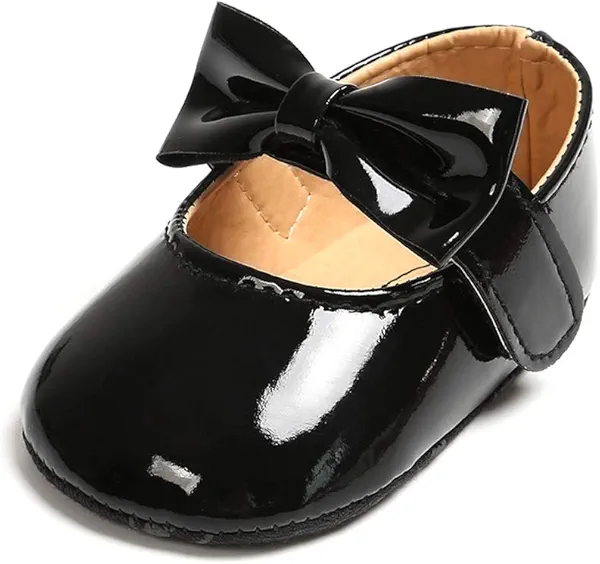 SOFMUO Baby Girls Mary Jane Flats with Bowknot Ballet Slippers Toddler First Walkers Infant Princess Wedding Party Christmas Dress Shoes(Black,0-6 Months)