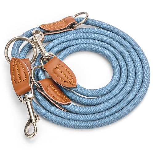 Leisegrün Hundeleine für kleine Hunde | 2 Meter | 3fach verstellbar | Nur 160 g leicht | Führleine 2m | Himmelblau