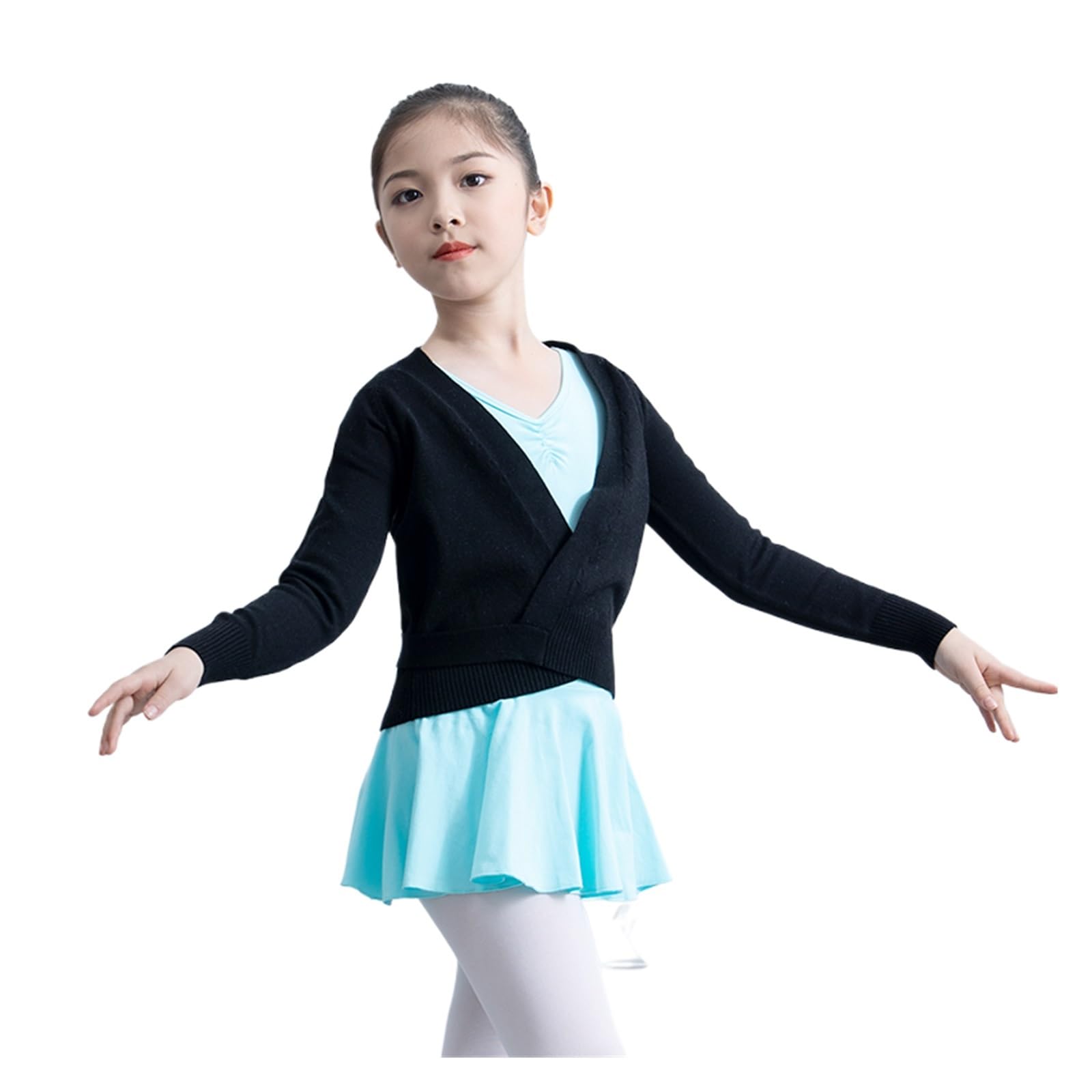 JMORCO Cache Coeur Danse Classique Fille Pull Chaud à Manches Longues Avec Ceinture For Enfants, Filles, Danse De Ballet, Hauts Croisés, Automne Hiver(Shrimp Pink,150