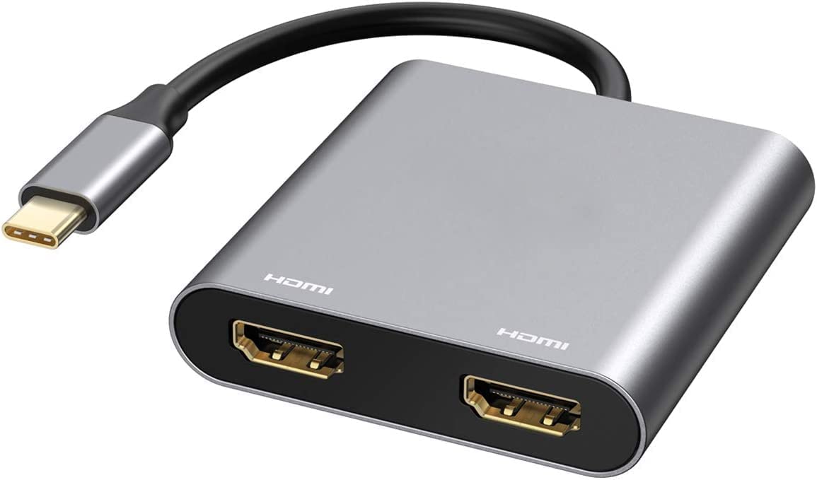 RuhZa USB C to Dual HDMI 4K Adapter, USB Type C (Compatible Thunderbolt 3) to 2 HDMI Adapter Compatible with MacBook Pro 2019/2018/2017, XPS 13/Surface Book 2, Chromebook Pixel, Yoga 710
