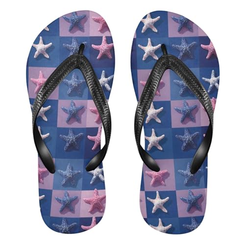 Flip Flop Sandals Checkered Starfish Print for Women Men Beach Outdoor XS