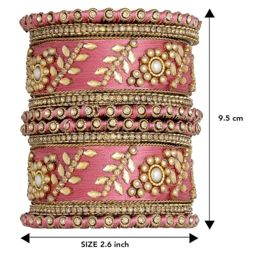 Image of Peora Silk Thread Kundan & Stone Studded Chuda Bangles Set Gift for Women