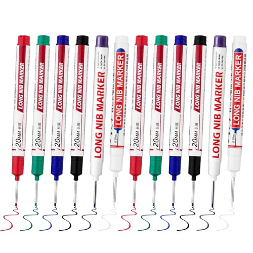 LYXMYGS 12 PCS Long Head Deep Hole Marker Pens,20mm Long Nib Marker, Longs Nose Markers, Waterproof Construction Markers Marking Tool,Permanent Markers Carpenter Ink marker Pens,Metal marking Pens