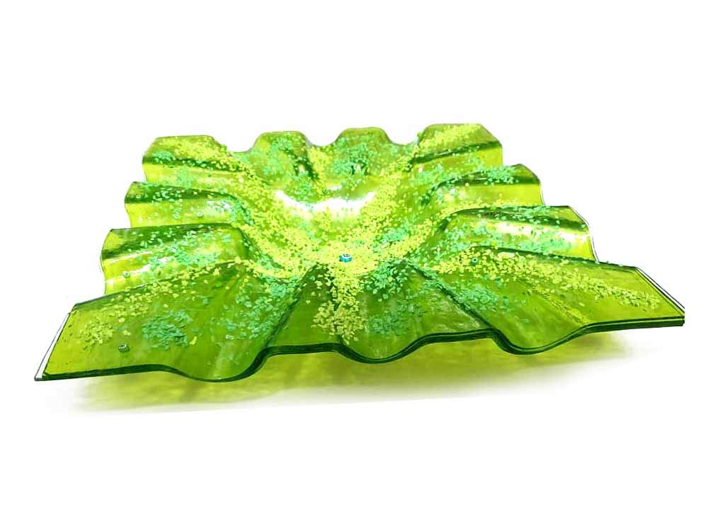 Verre fusion et murrines de Murano grand centre de table italien 43x43 cm