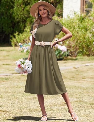 Image of HOTOUCH Women's Summer A-Line Midi Dresses 2026 Casual Floral Short Sleeve T-Shirt Dress Flowy Beach Sundress with Pockets