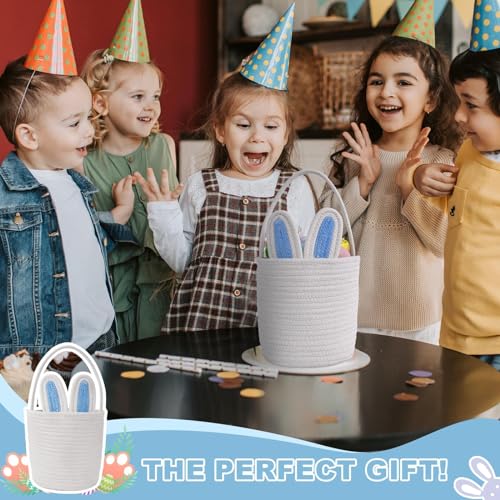 Image of Wepop Easter Baskets for Kids Woven Bunny Basket with Handle Egg Hunting Easter Bucket for Boys and Girls