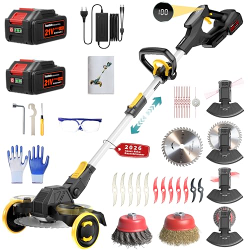 Cortabordes Inalámbrico 21V, Compatible con Baterías Makita, Desbrozadora con Cepillo para Maleza, 2 Baterías de 4.0Ah Incluidas, Motor sin Escobillas de 900W para Césped, Jardín, Patio (Negro)