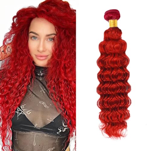 Wine Red Bundles Human Hair Deep Wave Bundles 18 Inch Unprocessed Brazilian Virgin Remy Hair Burgundy 1 Bundle Red Deep Curly Human Hair Extensions 50 Gram Per Bundle