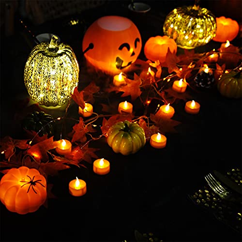 Halloween 24 Pack Orange Tea Light Candles, Battery Operated Led Tealights, Small Pumpkins Lights With Warm White Bulb, Flameless, Electric Fake Tea Candles Realistic For Halloween, Pumpkin Lanterns #TOP3