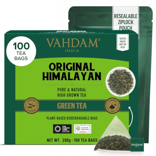 VAHDAM, Grüner Tee Von Himalaya (100 Teebeutel) 100% Reiner & Aromatischer | Natürliche Grüntee Loses Blatt | Vegan, Glutenfrei, Laktosefrei | Frisch & Direkt Von Der Quelle In Indien | Grüner Tee