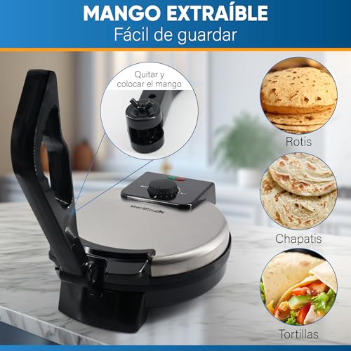 Miniatura 2 de Starblue Roti-Maker De 25,4 Cm Con Calentador Roti Gratuito Y Mango Extraíble Indian Chapati Tortilla, Roti Ac220-240v 50 60hz 1200w, Enchufe Europeo