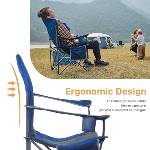 EVER ADVANCED Folding Camping Chair with High Back Padded 2 Pack Oversized Portable Lawn Chairs Lightweight Sturdy Steel Foldable Outdoor Camp Chair for Adults,Grey - Thumbnail 5