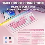 AULA 99 Key Keyboard, Wireless Gaming Keyboard Bluetooth Computer Keyboards Creamy Cute with Number Pad RGB Backlit Tri-Mode BT/2.4GHz/USB-C - Pink - Image 3