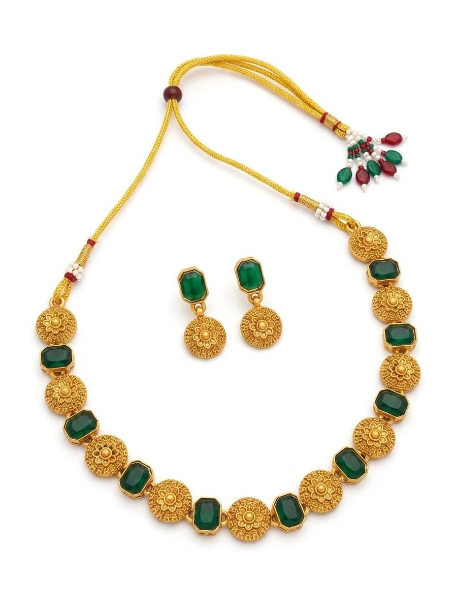 anamya Traditional Polki Necklace Set for Women, Choker Necklace with Matching Earrings | Gold Tone Ethnic Jewellery Set for Wedding, Festive-picture-22