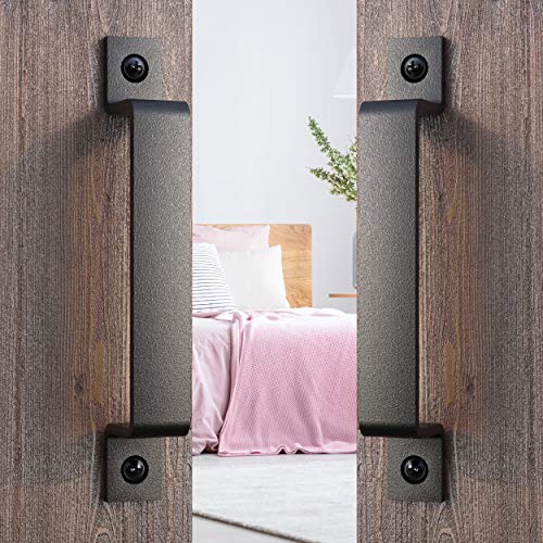 Image of 2-Pack 8 Inch Straight Bar Barn Door Handle - Black Cast Iron Pull for Sliding Doors, Gates, Sheds, Fences, Closets - Indoor Outdoor Farmhouse Hardware