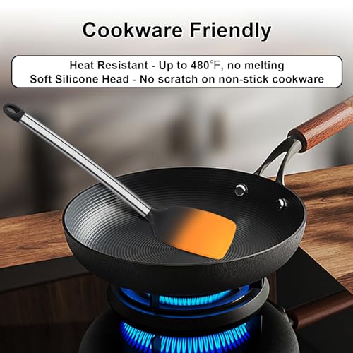 Silicone Cooking Utensils Set, Vayvnt 8 PCS Kitchen Utensils Set with Stainless Steel Handle, Heat Resistant Kitchen Tools for Nonstick Cookware, Large Spatula Spoons Turner, Dishwasher Safe, Black by Vayvnt - Image 4