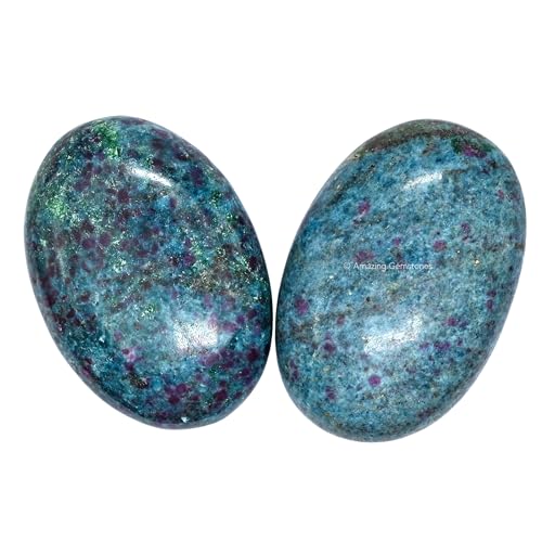 Image of Amazing Gemstone Ruby in Kyanite Palm Stone - Massage Worry Stone for Natural Body Chakra Balancing, Reiki Healing and Crystal Grid