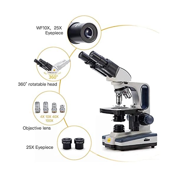 SWIFT SW350B-EP5R-5PBC Compound Mikroskop Set mit 5-Megapixel Okular Kamera 40x-2000x Vergrößerung LED Beleuchtung und… – Bild 4