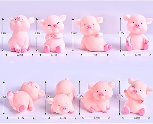 Miniatura 7 de MAOMIA Figuras de cerdo en miniatura, 8 piezas de figuras de juguete de cerdito rosa, decoración de pasteles para decoración de hadas jardín, coche,
