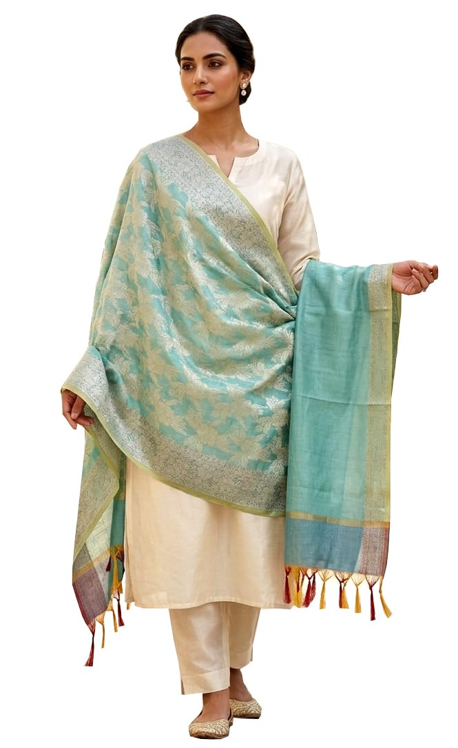 Cotton Banarasi Dupatta for Women -Authentic Zari Weaving,Traditional Lightweight-picture-22