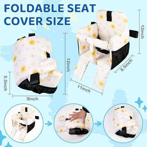 Portable Baby Shopping Cart Seat, High Chair Cover for Outdoor, One-Hand Installation Cart Seat Cover, Comfortable and Supportive Foam-Padded, Grocery Cart Baby Seat – Floral — view 6
