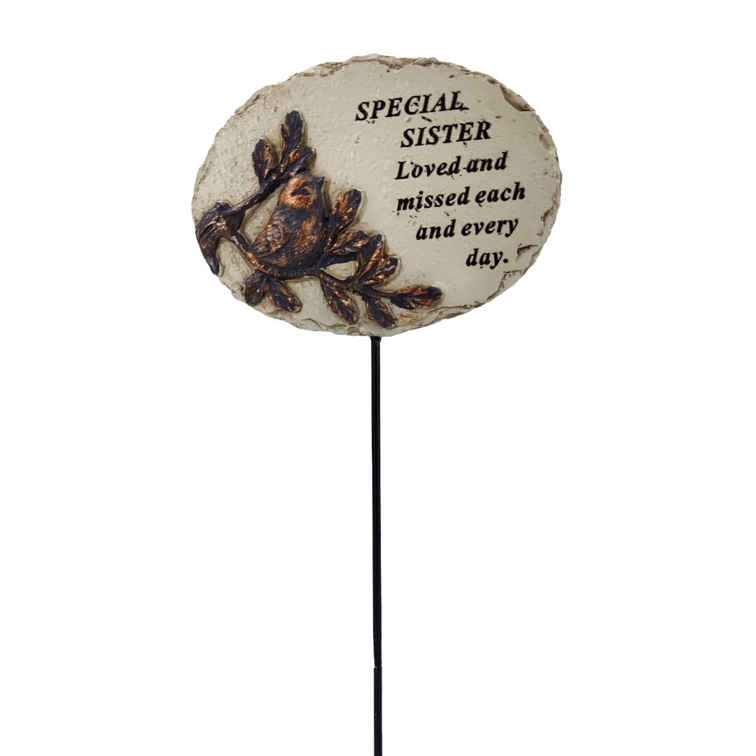 Angravememorials Multicoloured Special Sister Loved And Missed Robin Bird Memorial Tribute Stick Graveside Plaque