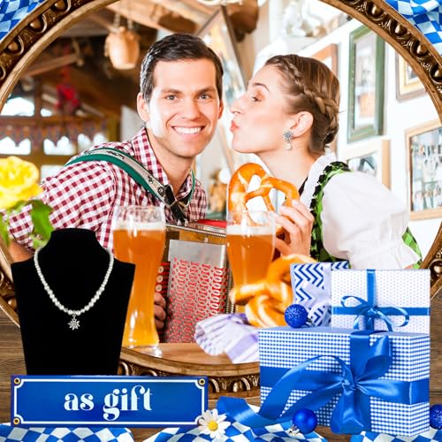 4 Pcs Oktoberfest Jewelry Set Edelweiss Necklace Bracelet and Earrings Traditional Bavarian Jewelry Set Pearl German Rhinestone Pendant for Women3