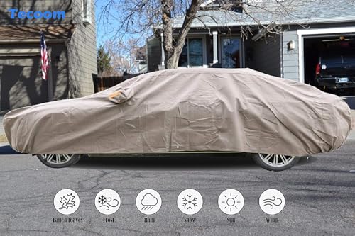 Image of Tecoom Thick Shell Waterproof All Weather Car Cover, Super Breathable Windproof Snow Sun Rain UV Protection, Outdoor Fit for Sedan (170 inch-190 inch)