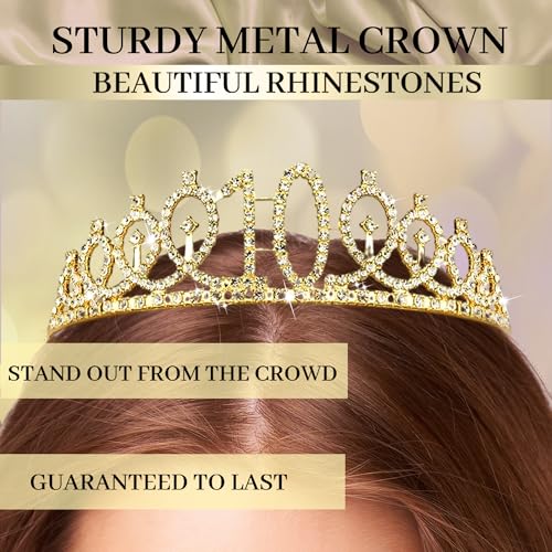 Image of Trgowaul 10th Birthday Decorations for Girls, Banner, Sash and Crown, Cake Topper, 10 Number Balloon, Fringe Curtains, Champagne Gold 10th Birthday Party Supplies