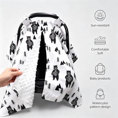 Image of TANOFAR Carseat Covers Baby Boy & Girl, Peekaboo Opening Infant Car Seat Cover for Winter, Warm & Cozy, Bear
